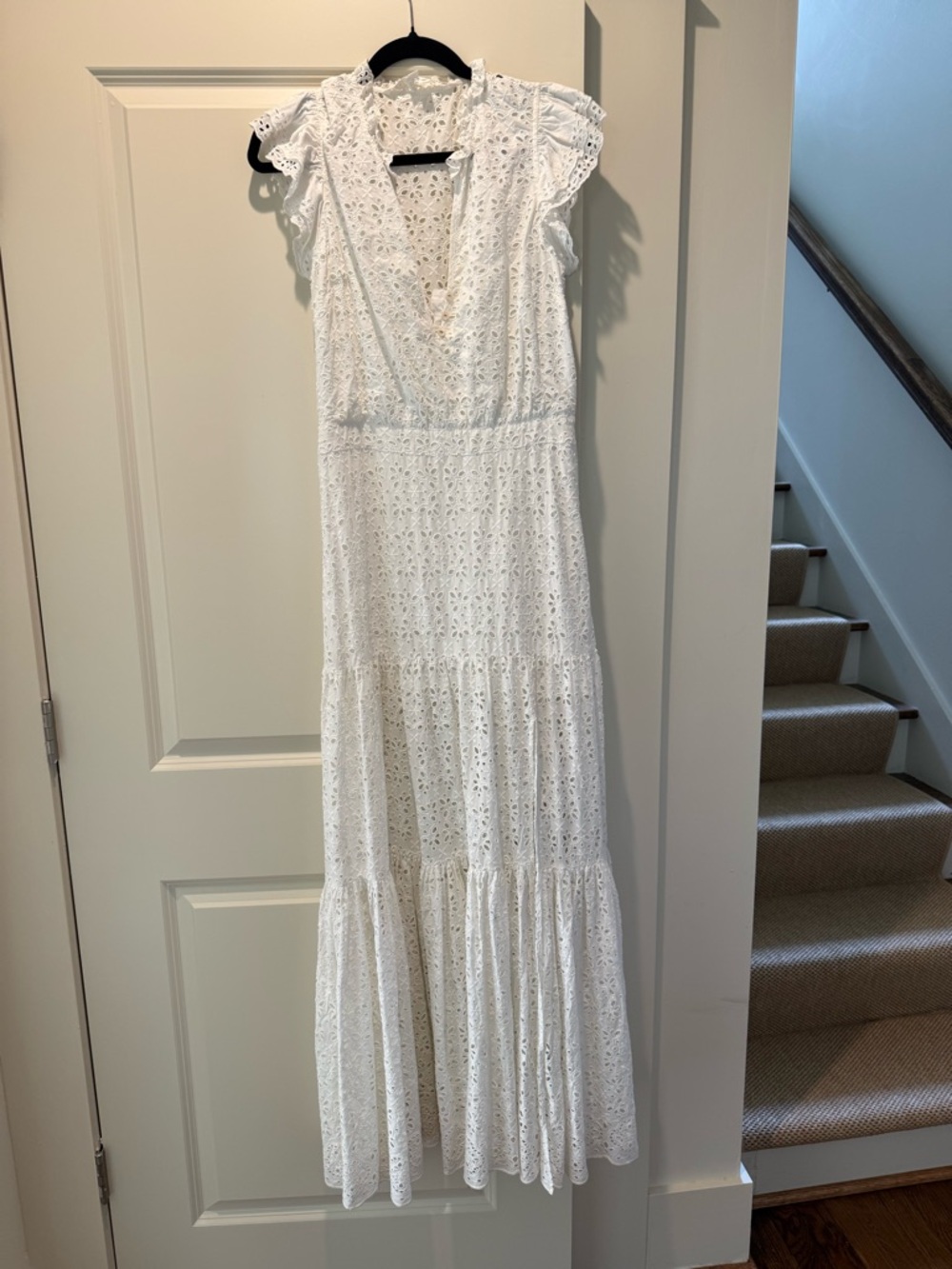 Veronica Beard White Eyelet Tiered Maxi Dress